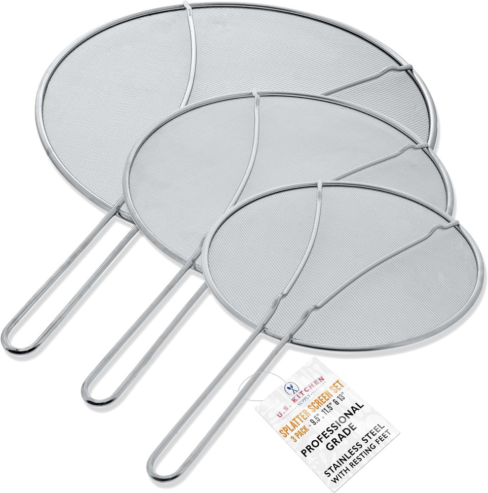 Set of 3 Stainless Steel Splatter Screen – 13″, 11.5″ & 9.5″ Sizes – Fine Mesh S