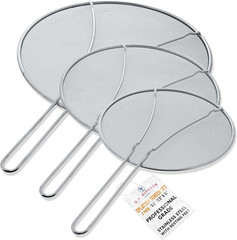 Set of 3 Stainless Steel Splatter Screen – 13″, 11.5″ & 9.5″ Sizes – Fine Mesh S