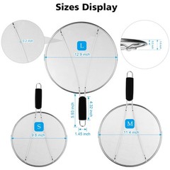 Splatter Screen for Frying Pan – 9.8″ 11.4″ 13″ Stainless Steel Fine Mesh Grease