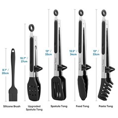 5-Pack Kitchen Tongs for Cooking with Silicone Tip,13 Inch,with Oil Brush