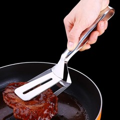 AOOSY 304 Steak Clamps, 3-in-1 Cooking Tong, Double Sided medium, Silver