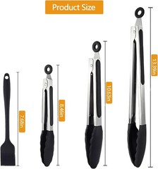 Kitchen Tongs for Cooking, Set of 4 with Oil Brush 7″ 9″ 12″, Heat Resistant …