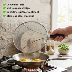 Splatter Screen, 10’’ Stainless Steel for Frying Pan with Grip Handle Fine Mesh