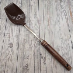 Vintage Brown Nylon Solid Serving Basting Spoon Farmhouse Wood Handle Unbranded