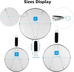 Splatter Screen for Frying Pan – 9.8″ 11.4″ 13″ Stainless Steel Fine Mesh Grease