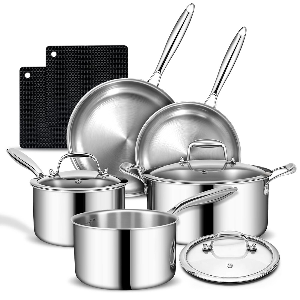 3 Ply Stainless Steel Cookware Set, AIVIKI 10-Pieces 10pcs,