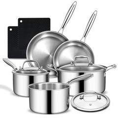 3 Ply Stainless Steel Cookware Set, AIVIKI 10-Pieces 10pcs,