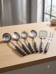 Kitchen Maestro 7pc Stainless Steel Utensil Set Pakkawood Handles KM-171 Pasta