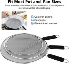 Set of 3 Stainless Steel Splatter Screens Grease Guard for Frying Pan Mesh