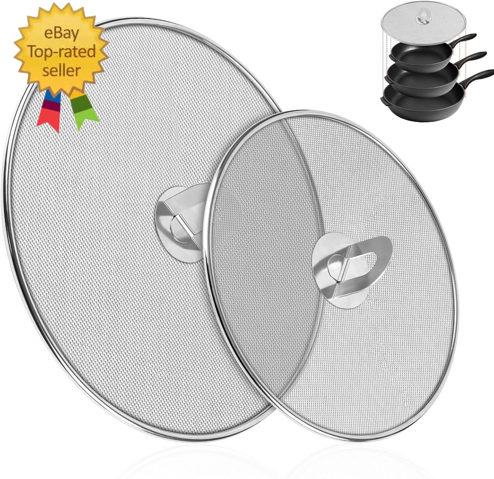 2-Pack Splatter Screens for Frying Pan – Stainless Steel Grease Splatter Guard