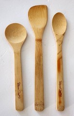3 PAMPERED CHEF Wood Cooking Spoons OVAL ROUND Stir Fry SPATULA Bamboo Set