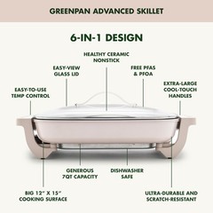 GreenPan Advanced 12” X 15” Electric Skillet with Lid, 7QT Capacity for Famil…