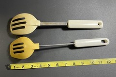 Lot Of 2 Vintage Rounded Slotted Spoons ~ 1 Ekco 400° Max & 1 Unbranded