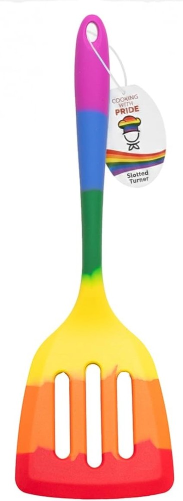 Cooking With Pride Non-Stick Slotted Turner, Heat-Safe Silicone With Iron Core,
