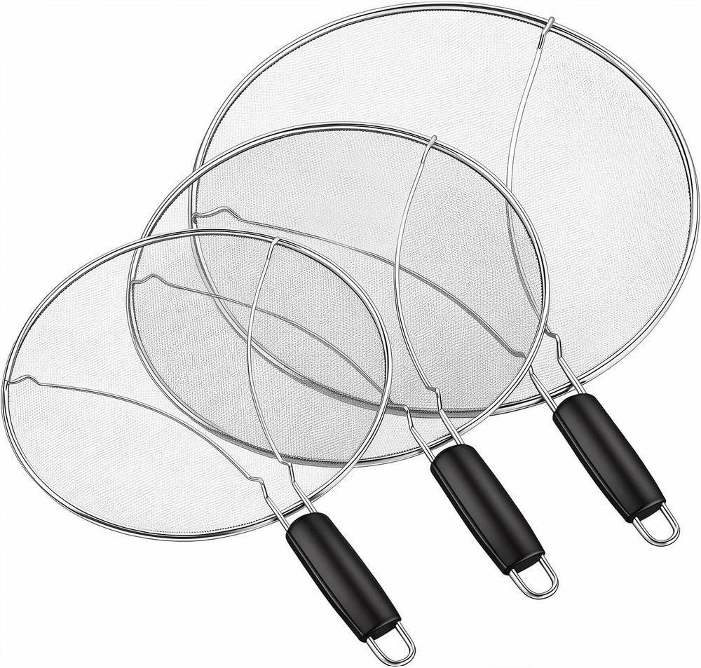 Set of 3 Stainless Steel Splatter Screens Grease Guard for Frying Pan Mesh