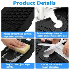 24 Inch Silicone Faucet Mat for Kitchen Sink, 7° Slope Fast Self-Draining Sin…