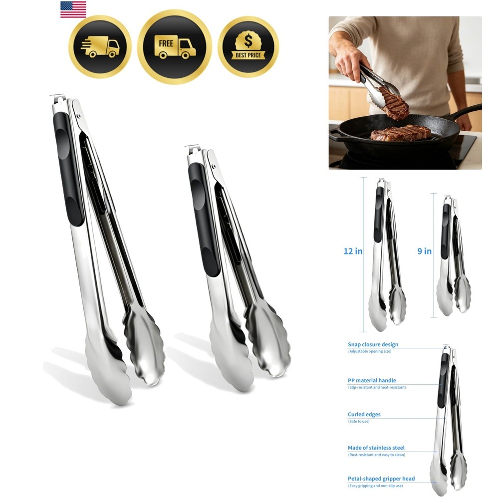 Versatile Non-Slip Kitchen Tongs Set – 9/12 Inch Heat-Resistant & Durable