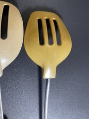 Lot Of 2 Vintage Rounded Slotted Spoons ~ 1 Ekco 400° Max & 1 Unbranded