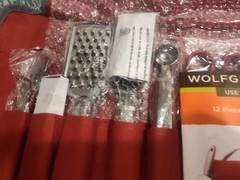 Wolfgang Puck 12-Piece Garnishing Set w/ Roll-Up Case, Gray/Red New Free Ship
