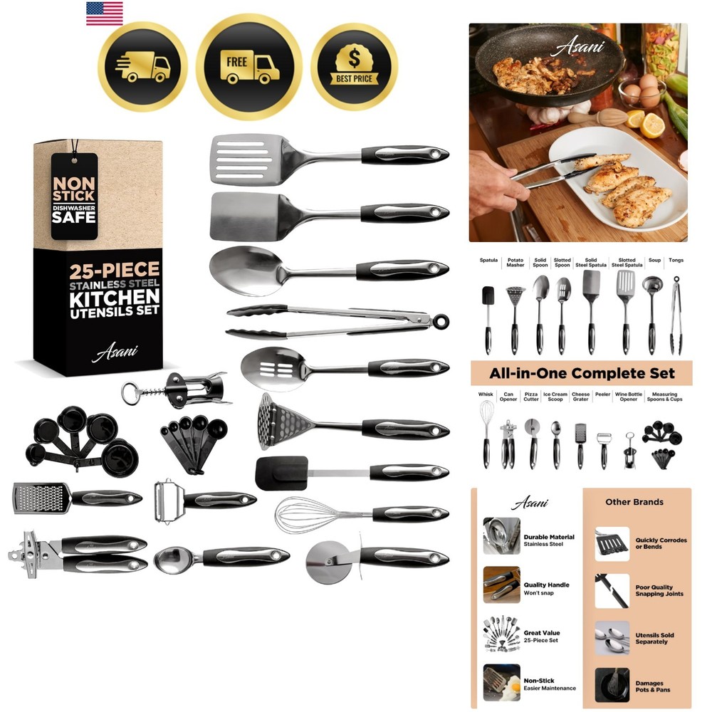 25-Piece Stainless Steel Kitchen Utensil Set | Non-Stick Cooking Gadgets and …