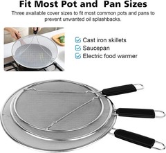 Splatter Screen for Frying Pan – 9.8″ 11.4″ 13″ Stainless Steel Fine Mesh Grease