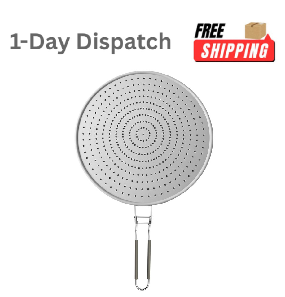 Silicone Splatter Screen for Frying Pan 13 Inch Foldable Handle Black