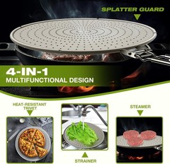 Silicone Splatter Screen for Frying Pan 13 Inch Foldable Handle Black