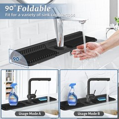 24 inch Faucet Mat for Kitchen Sink Splash Guard, 7° Slope Silicone Sink Wate…