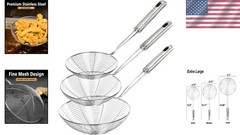 Dishwasher-Safe Stainless Steel Spider Strainer Set – 3 Sizes for Easy Food Prep