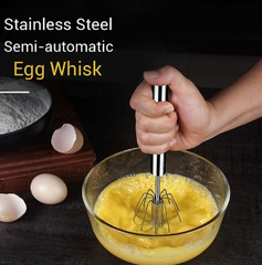 3× Manual Semi Automatic Whisk Egg Beater Mixer Stainless Steel Silver Stirrer