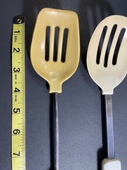 Lot Of 2 Vintage Rounded Slotted Spoons ~ 1 Ekco 400° Max & 1 Unbranded