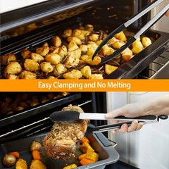 3 Pack Stainless Steel Food Cooking Tongs Locking Kitchen Set For BBQ & Grilling