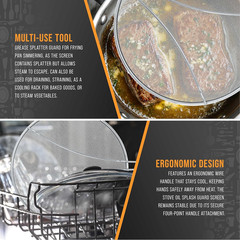 Set of 3 Stainless Steel Splatter Screen – 13″, 11.5″ & 9.5″ Sizes – Fine Mesh S