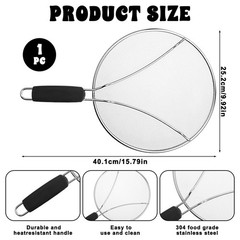 Splatter Screen, 10’’ Stainless Steel for Frying Pan with Grip Handle Fine Mesh