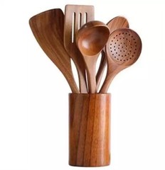 Wooden Spoons for Cooking, 6 Pcs Teak Wooden Utensils for Cooking, Utensils Set