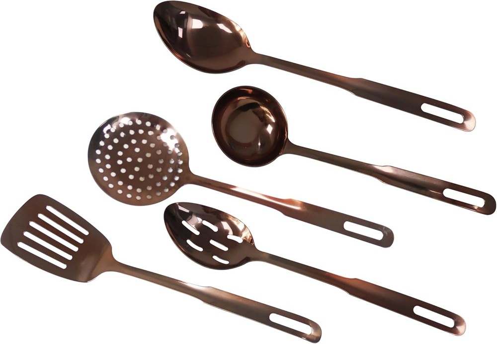 Amco 5-Piece Stainless Steel Cooking Utensil Set, Copper