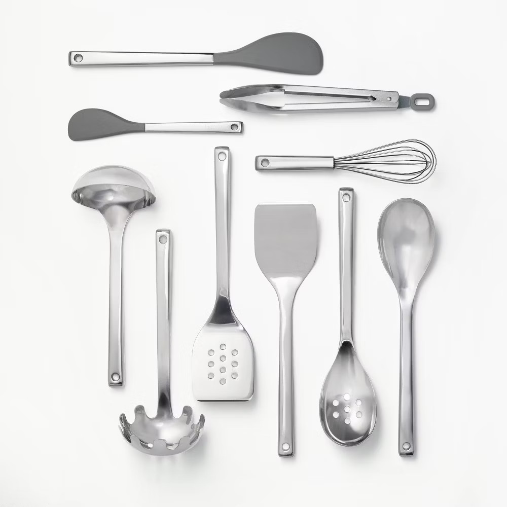 10pc Stainless Steel Kitchen Utensil Set Silver – Figmint: Dishwasher-Safe