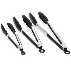 3 Pack Stainless Steel Food Cooking Tongs Locking Kitchen Set For BBQ & Grilling